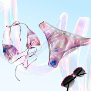 2 for $15 Watercolor Tie-Dye Bikini Set Pink Purple Cheeky Two-Piece Size Small